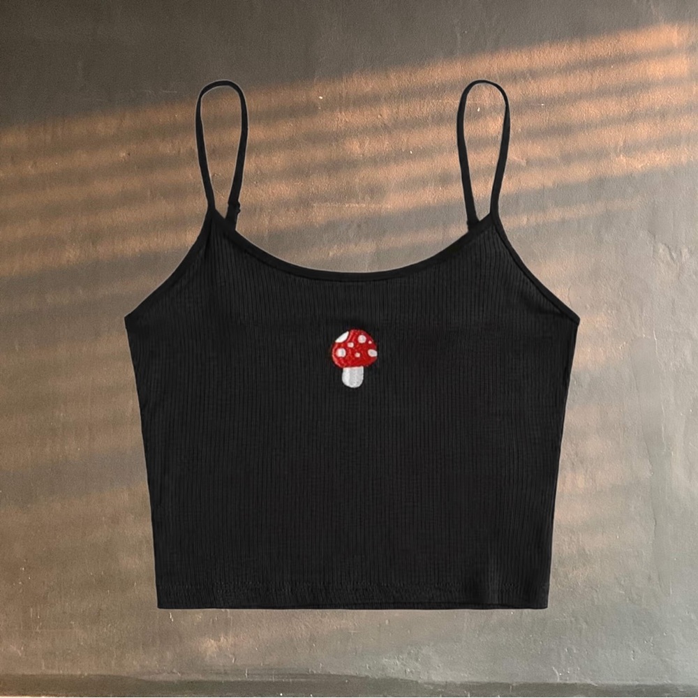 mushroom cropped tank top adjustable straps festival aesthetic